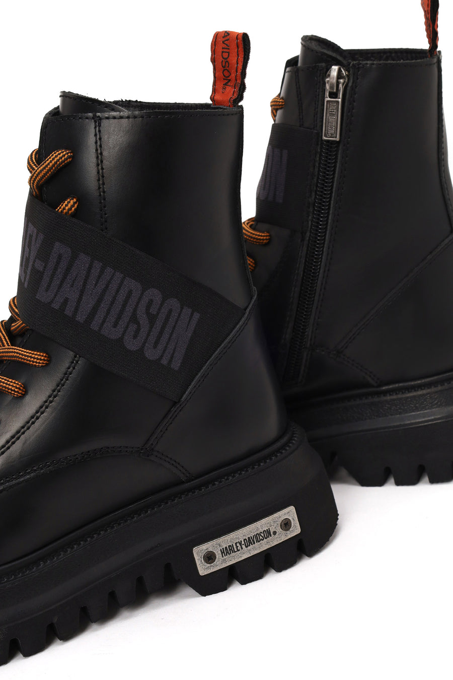 Harley Davidson Woman Black Becky Zip Closure Thick-Soled Leather Combat Boots