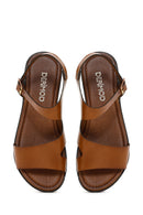 Women's Tan Leather Bodrum Sandals | Derimod