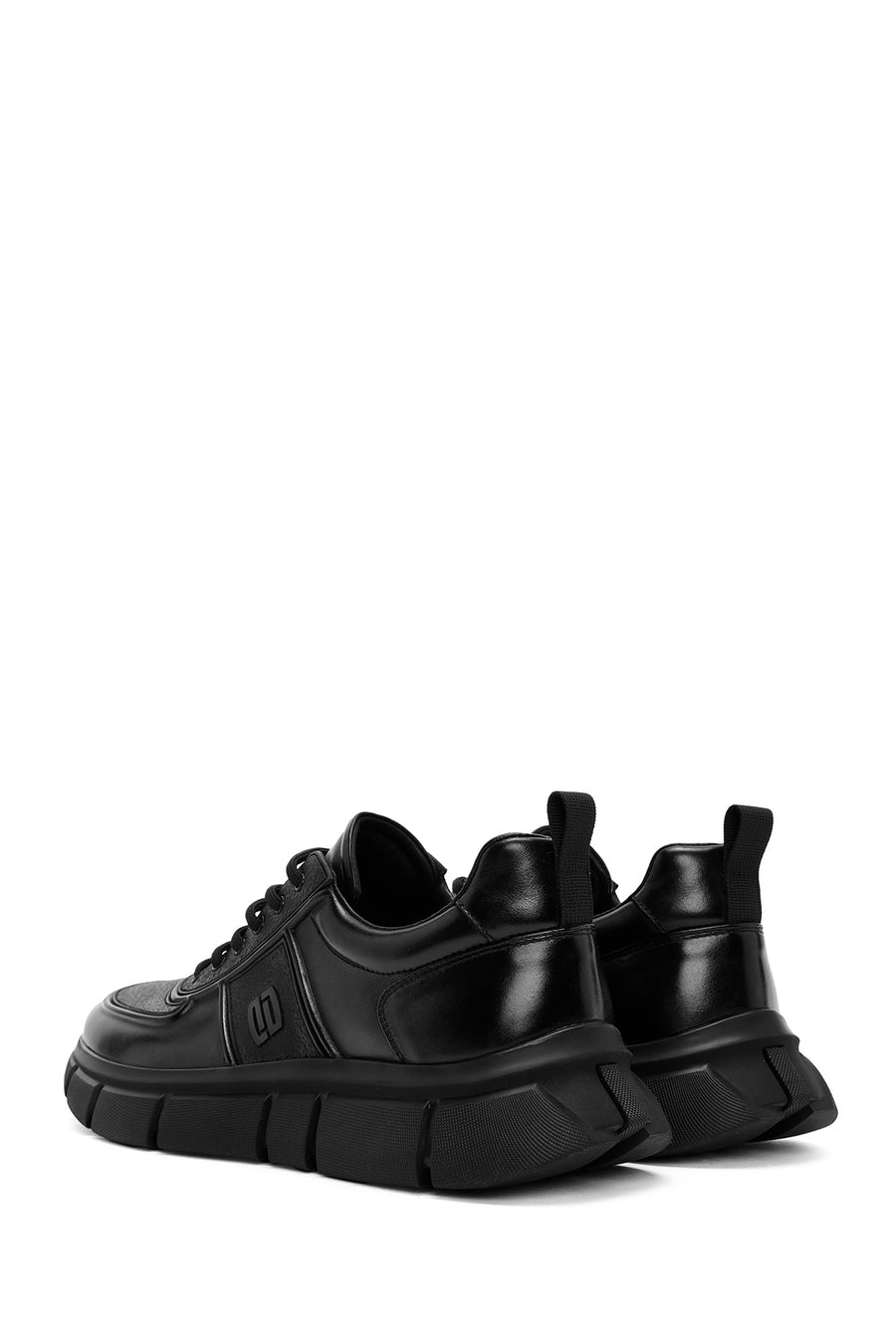 Erkek Siyah Bağcıklı Kalın Tabanlı Deri Casual Sneaker
