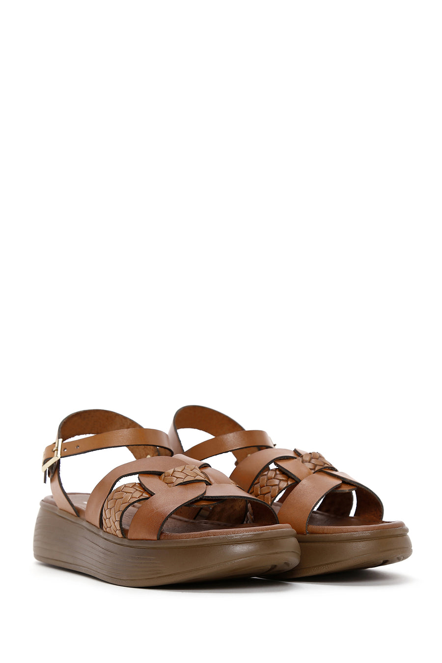 Women's Tan Leather Thick Soled Comfort Sandals