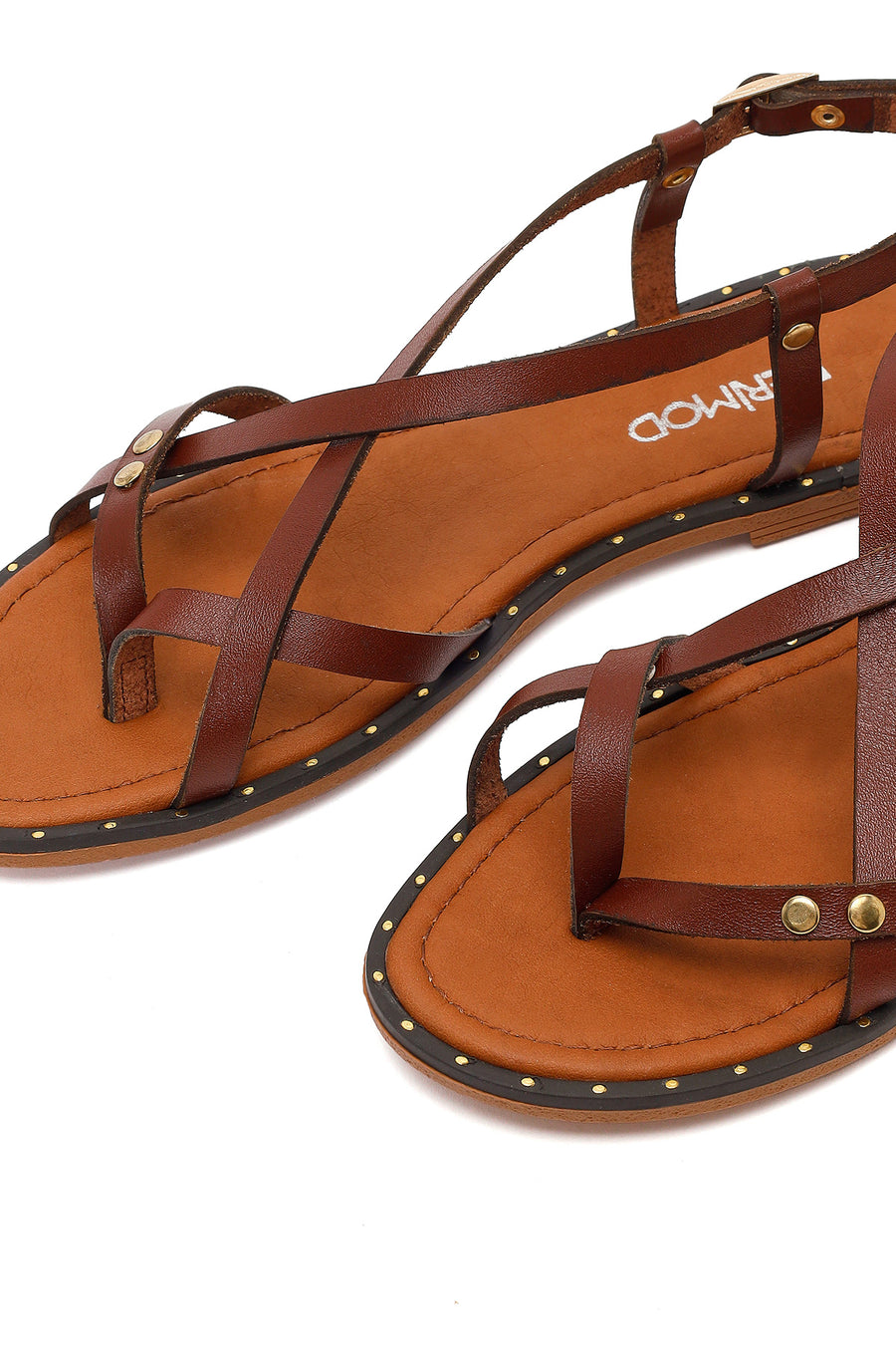 Women's Brown Buckle Thong Leather Bodrum Sandals