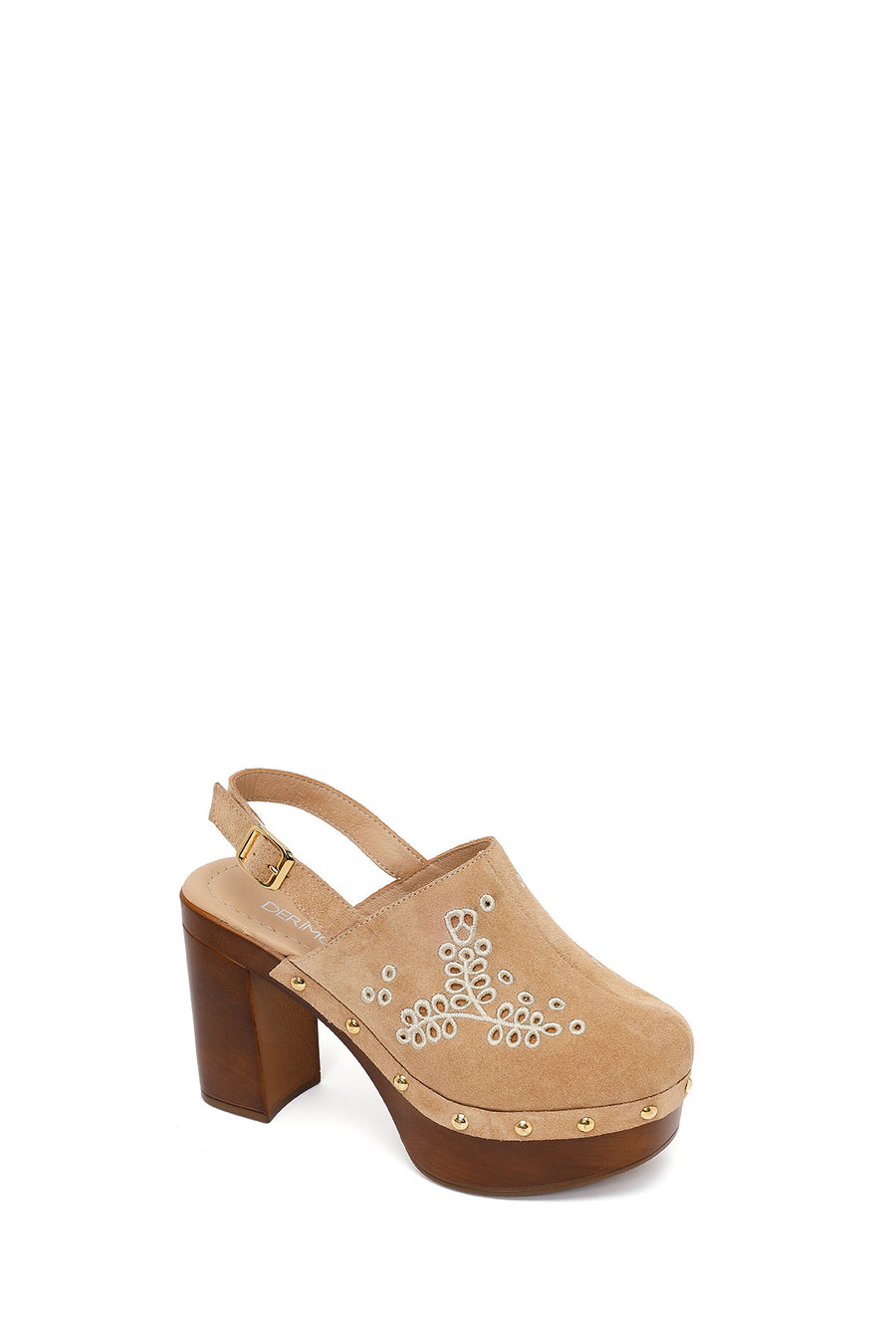 Woman Beige Ankle-Buckle Platform High Chunky High-Heel Suede Sandal