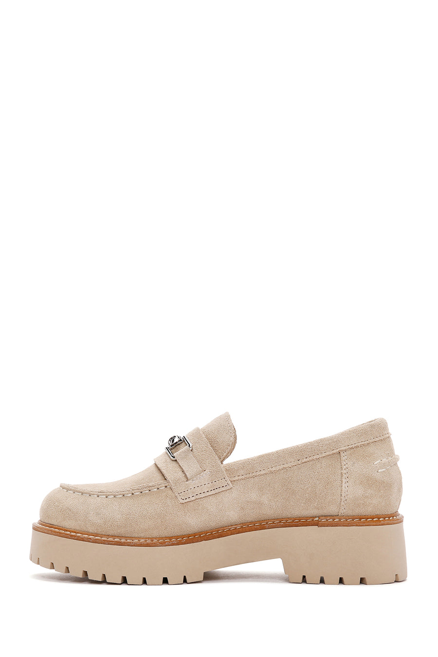 Women's Beige Thick Soled Suede Leather Masculine Loafer