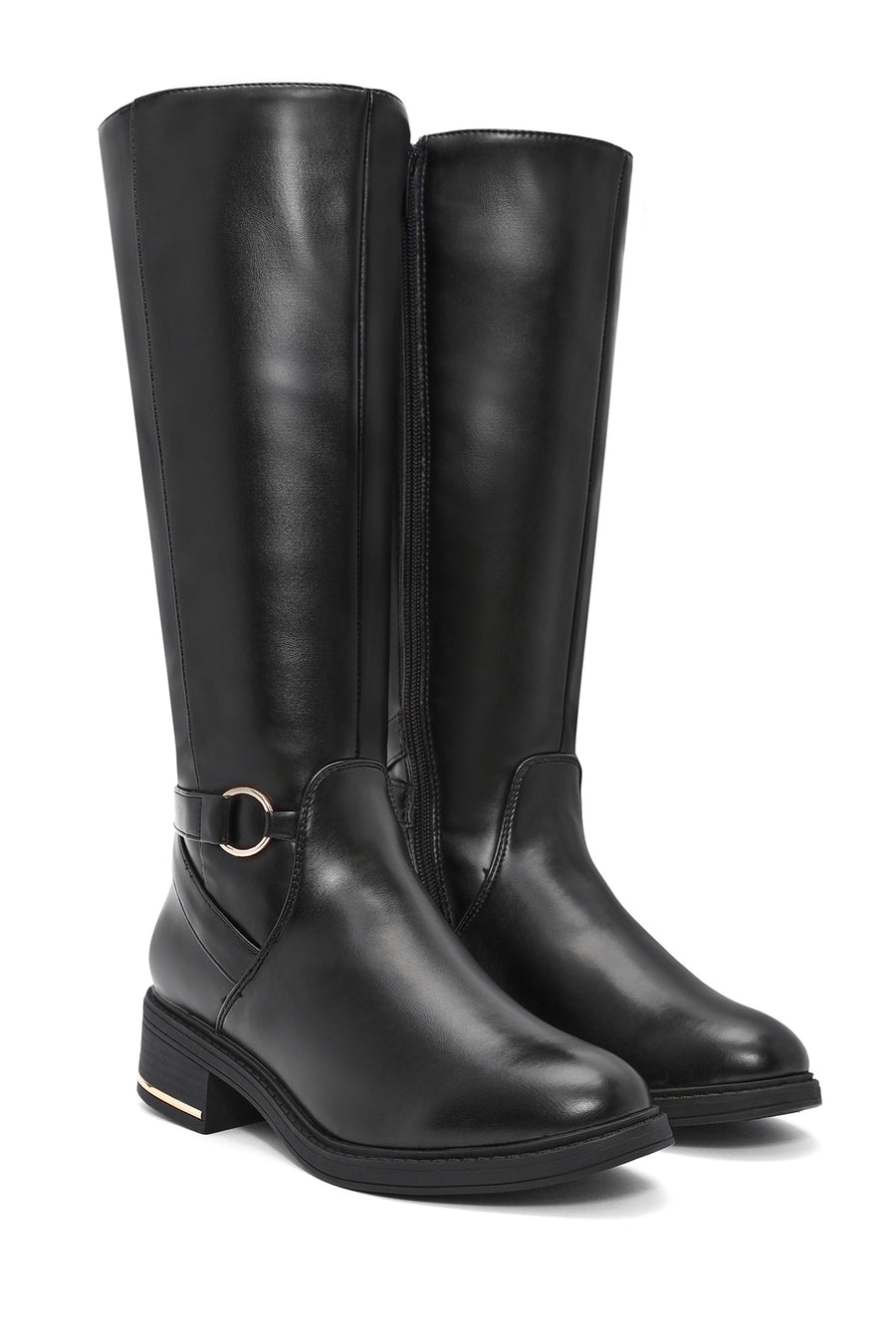 Women's Black Zipper Buckle Detail Boots