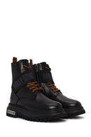 Harley Davidson Woman Black Becky Zip Closure Thick-Soled Leather Combat Boots | Derimod