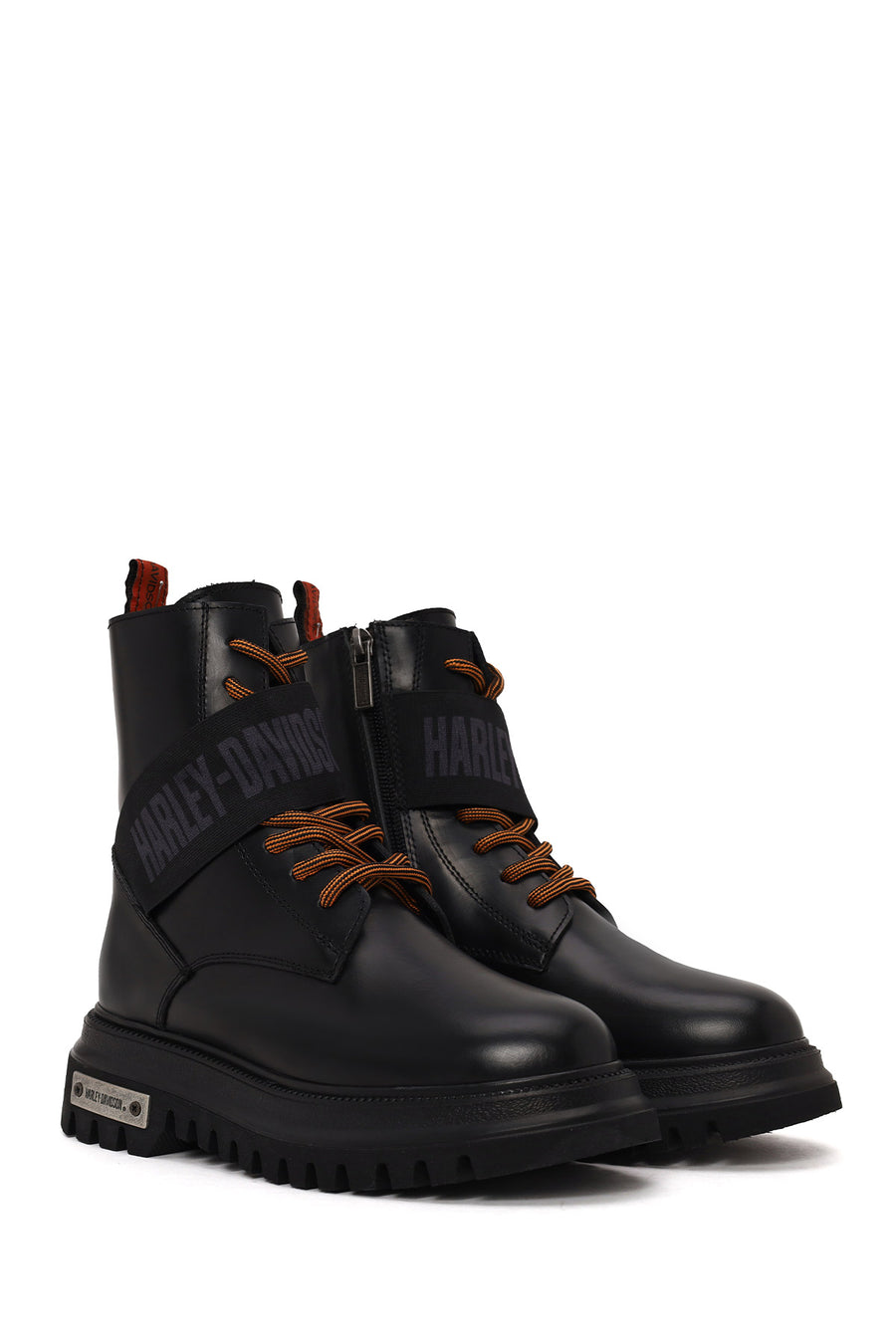 Harley Davidson Woman Black Becky Zip Closure Thick-Soled Leather Combat Boots