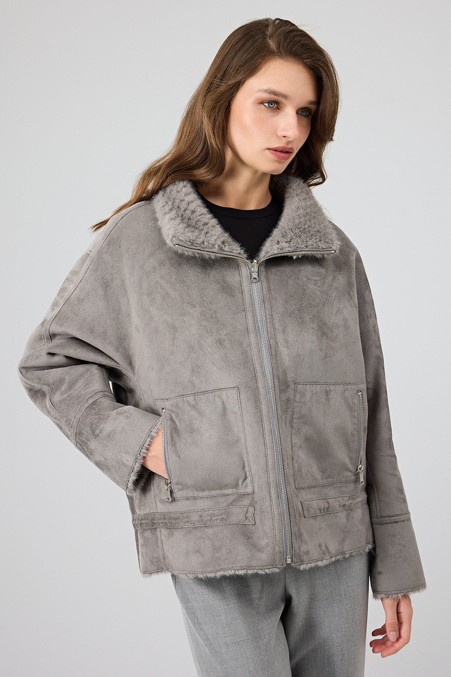 Luzern Women's Gray Reversible Teddy Coat