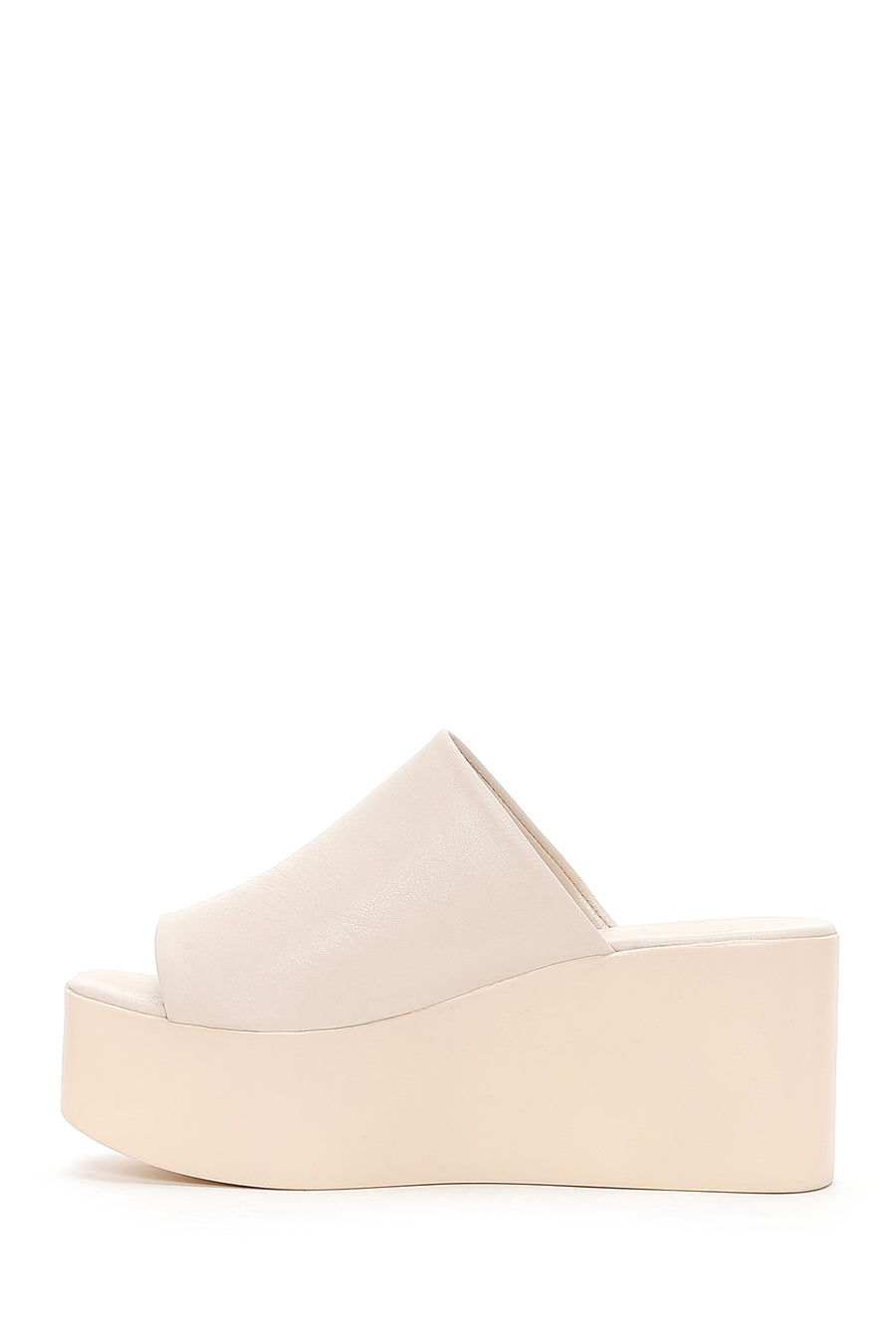 Women's Beige Leather Wedge Heel Slippers