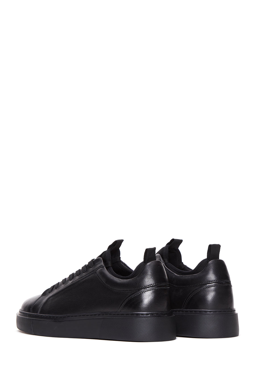 Erkek Siyah Bağcıklı Deri Sneaker