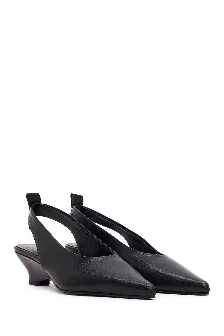 Women's Black Open-Back Heeled Leather Shoes