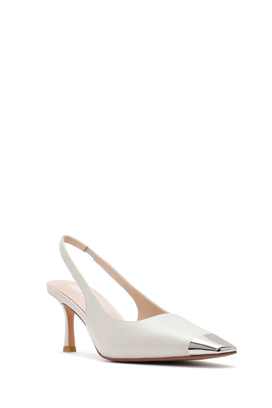 Women's Cream Open Back Leather High Heel Shoes