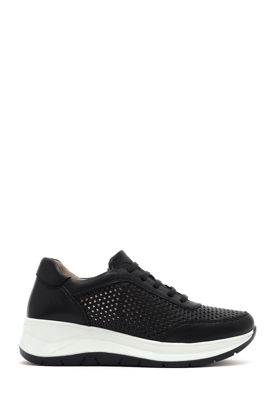 Kadın Siyah Bağcıklı Kalın Tabanlı Deri Sneaker 25SFD501718 | Derimod