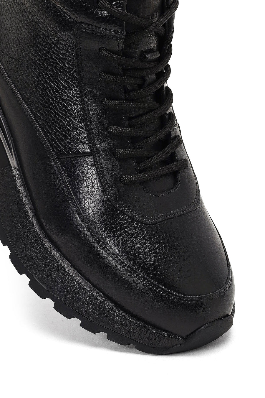 Men's Black Zippered Thick Sole Leather Sports Boot