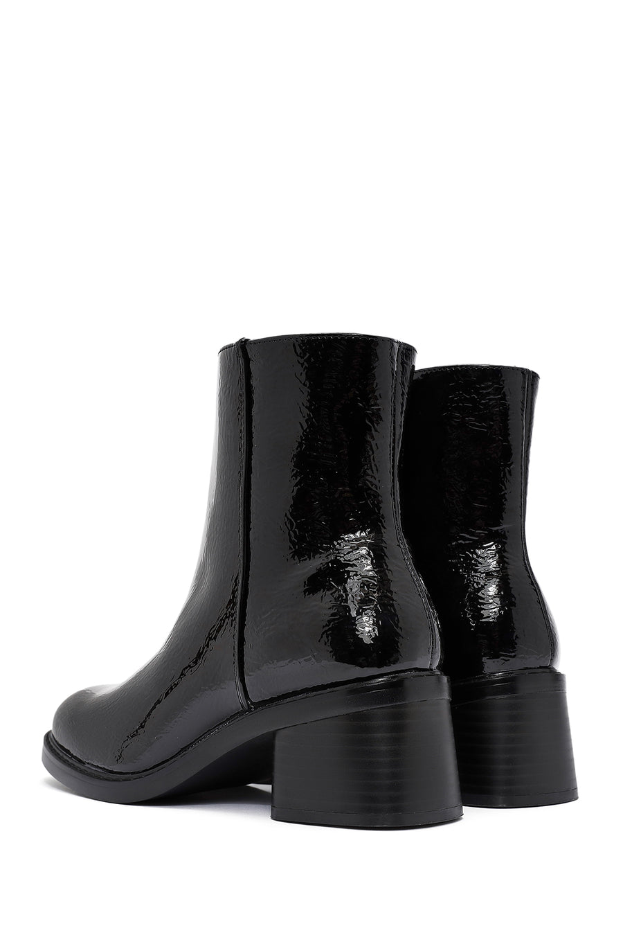 Women's Black Zippered Low Heel Boots