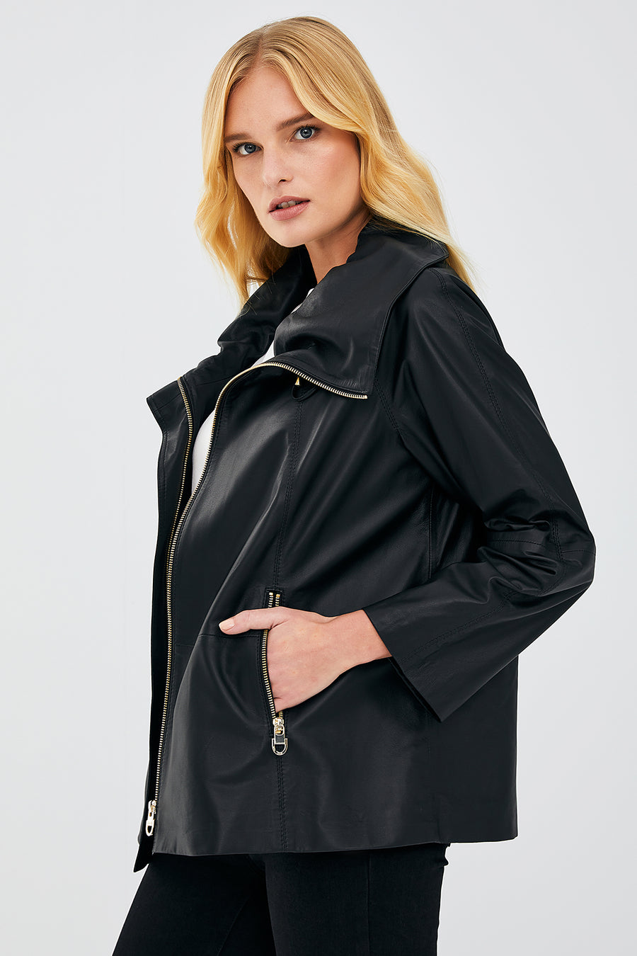 Felicita Kadın Siyah Oversize Deri Ceket