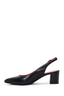 Derimod Gritti Women's Black Open Back Short Thick Heeled Leather Shoes | Derimod