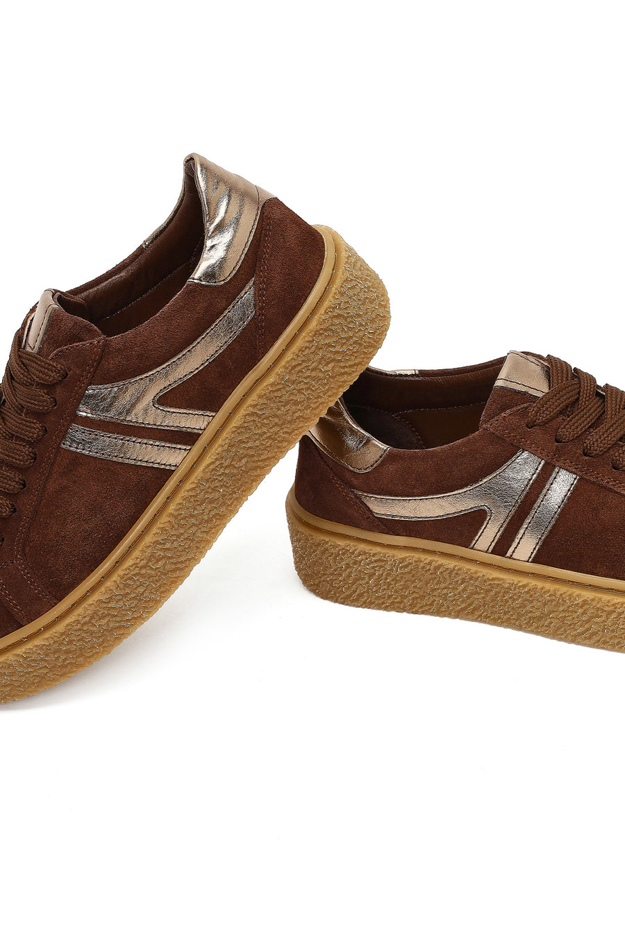 Kadın Kahverengi Bağcıklı Süet Deri Sneaker