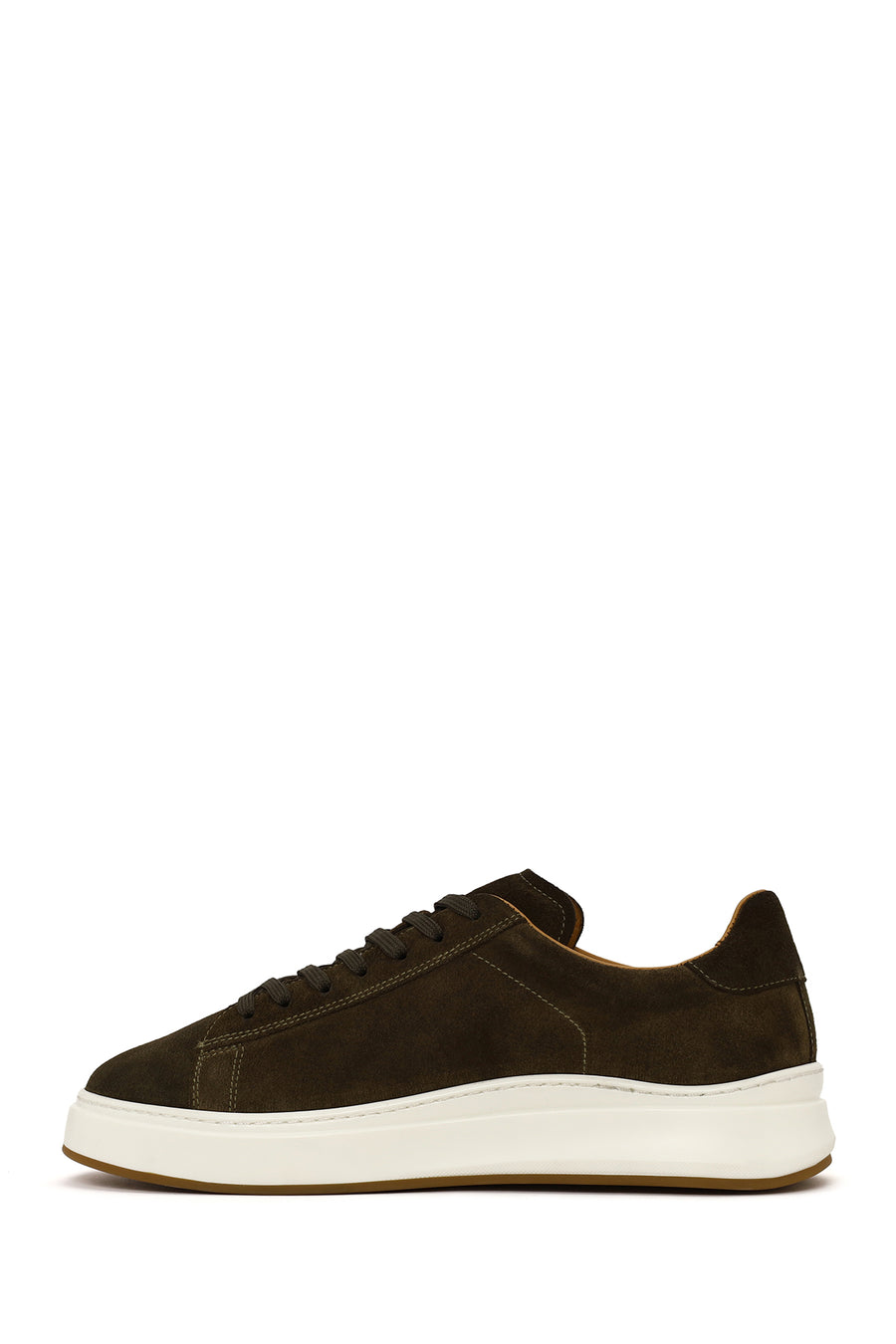 Male Khaki Lace-Up Thick-Soled Suede Leather Sneaker