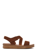 Women's Tan Suede Leather Comfort Sandals | Derimod