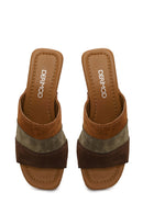Woman Multicolored Thick-Heeled Suede Slipper | Derimod
