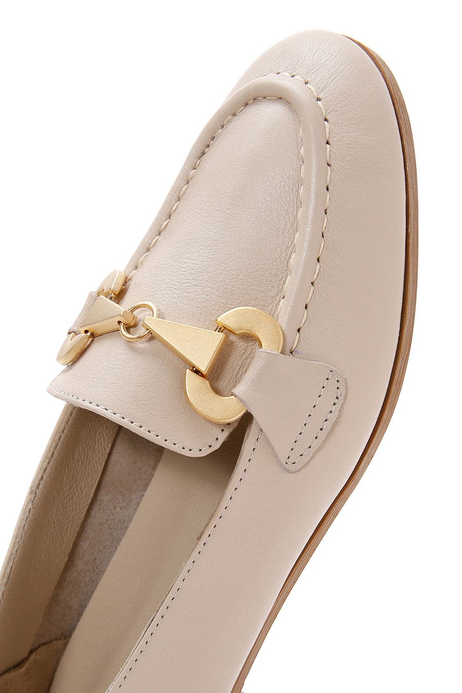 Women's Beige Buckled Leather Masculine Loafer
