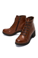 Women's Brown Zippered Thick Heeled Leather Casual Boots | Derimod