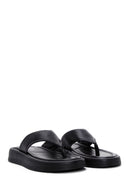 Women's Black Flip Flops Leather Slippers | Derimod