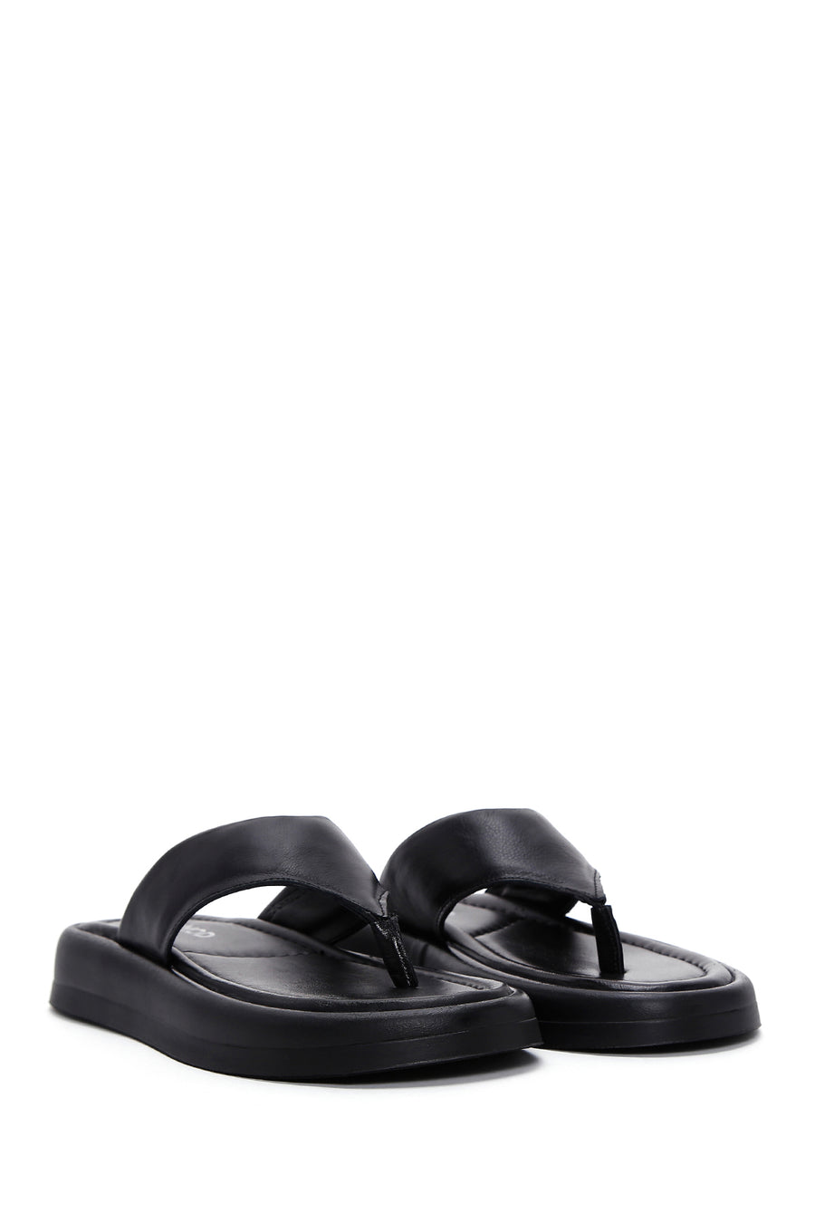 Women's Black Flip Flops Leather Slippers
