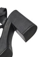 Woman Black Buckled Platform Block-Heel Leather Sandals | Derimod