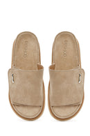 Women's Beige Thick Soled Suede Leather Slippers | Derimod