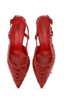Women's Red Slingback High Thin Heel Leather Shoes | Derimod