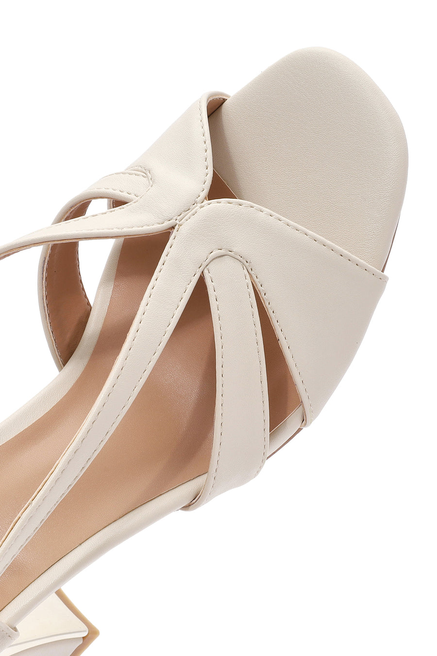 Women's Cream Ankle Buckle Thick Heel Sandals