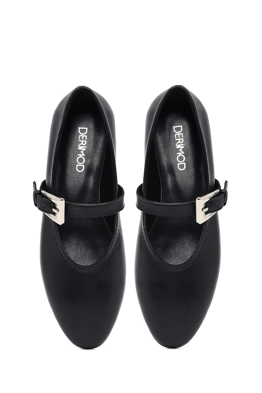 Women's Black Buckled Leather Ballet Flat