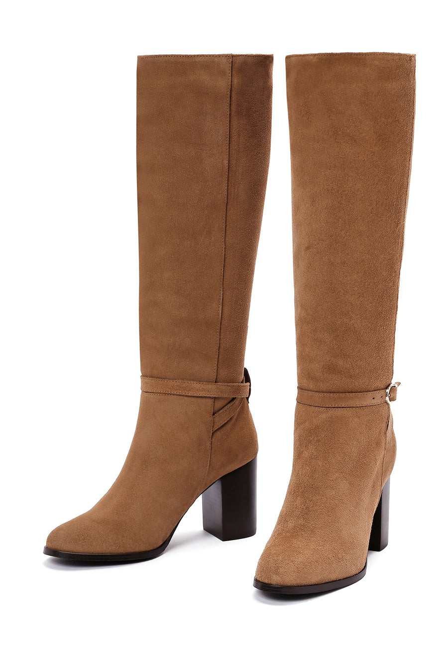 Women's Tan Suede Leather Heeled Boots