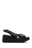 Women's Black Leather Thick-Sole Comfort Sandals | Derimod