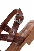 Women's Brown Knitted Detailed Leather Bodrum Sandals | Derimod