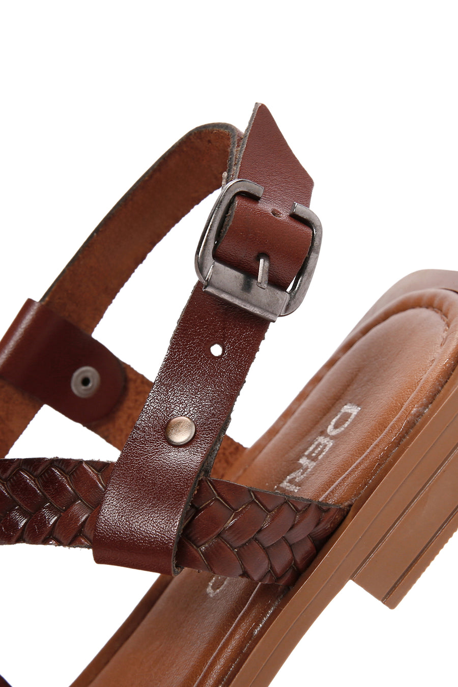 Women's Brown Knitted Detailed Leather Bodrum Sandals