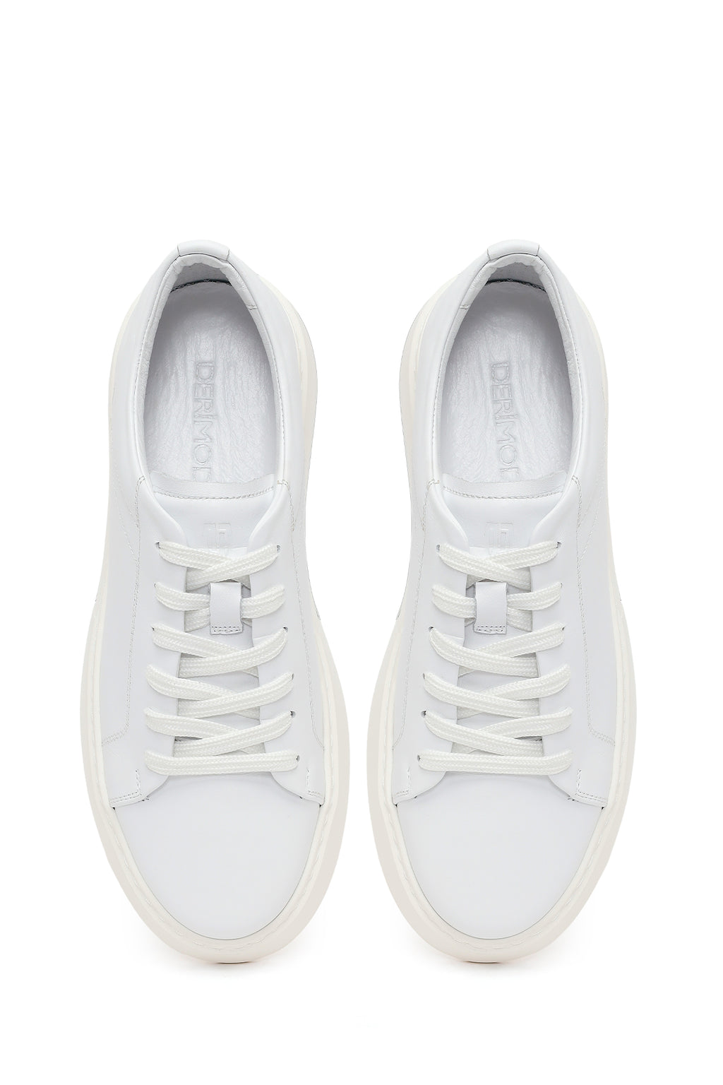 Erkek Beyaz Bağcıklı Deri Sneaker