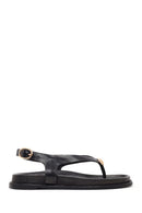 Women's Black Leather Flip-Flop Sandals with Buckle Back | Derimod