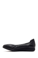 Women's Black Patterned Leather Ballet Flats | Derimod
