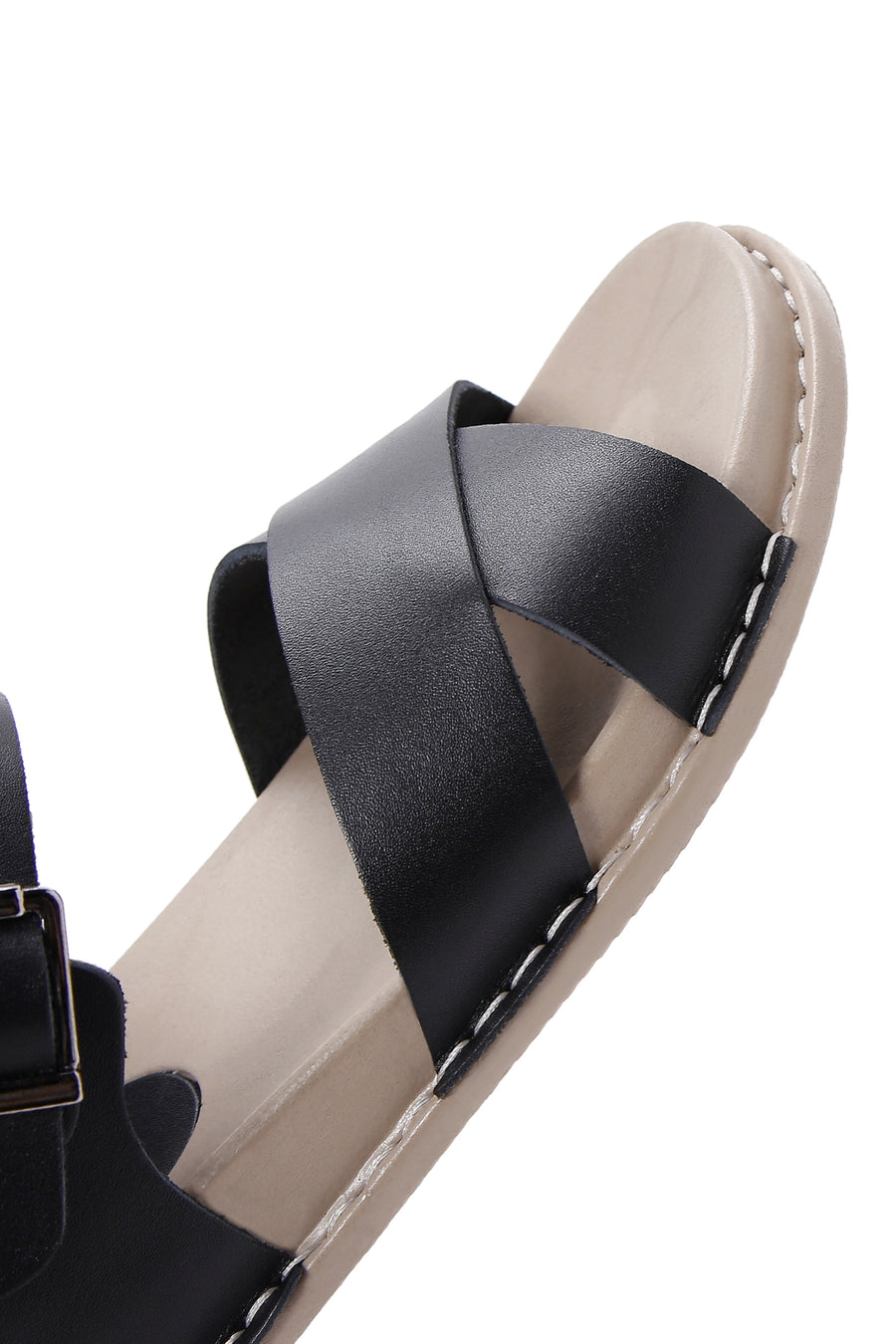 Women's Black Leather Comfort Sandals