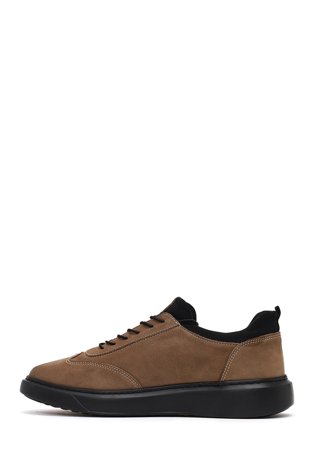 Erkek Vizon Bağcıklı Nubuk Deri Sneaker
