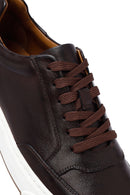 Erkek Kahverengi Bağcıklı Deri Sneaker | Derimod
