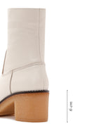 Women's Cream Zipper Detailed Low Heel Leather Boots | Derimod