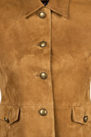 Almira Woman Camel Short Suede Leather Jacket | Derimod