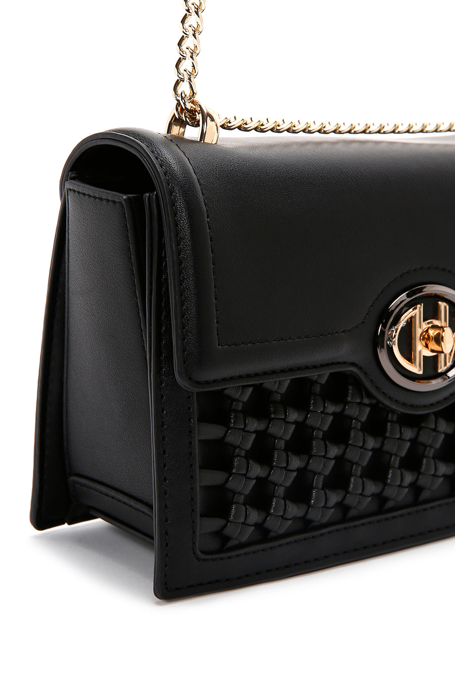 Women's Black Long Chain Strap Knitted Crossbody Bag