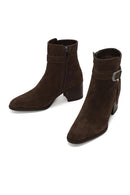 Woman Mink Zip Closure Thick-Heeled Suede Boots | Derimod