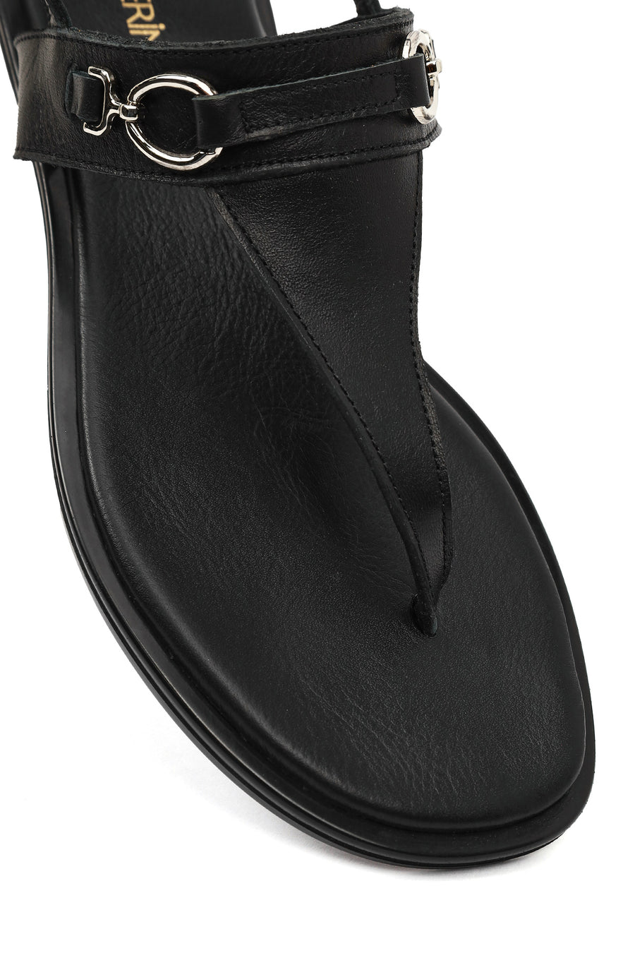 Women's Black Buckle Thong Leather Sandals