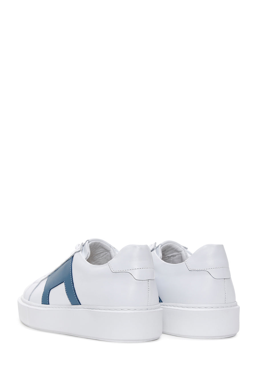 Erkek Beyaz Mavi Desenli Deri Kalın Tabanlı Sneaker