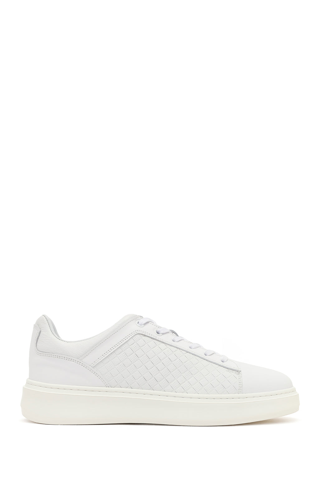 Erkek Beyaz Bağcıklı Deri Sneaker